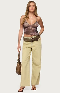 Edikted Embroidered Asymmetric Printed Mesh Top