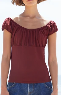 John Galt Burgundy Casey Ruched Top