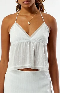 Your Favorite Remy Sequin Halter Tie Back Tank Top