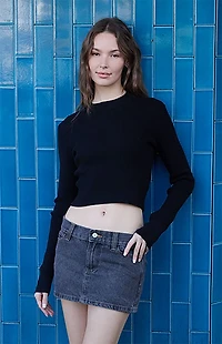 John Galt Black Ribbed Mock Neck Long Sleeve Top