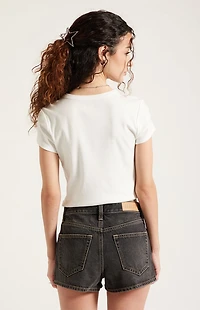 Pacsun Ivy High Waisted Denim Festival Shorts Contrast Stitch Black