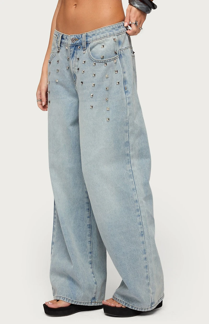 Edikted Oaklee Studded Low Rise Baggy Jeans