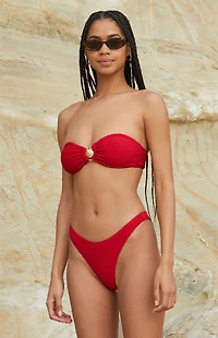 Pacsun Red Seashell Scrunch Bandeau Bikini Top
