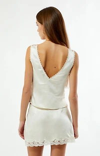 Beverly and Beck Satin Lace Trim Micro Mini Skirt