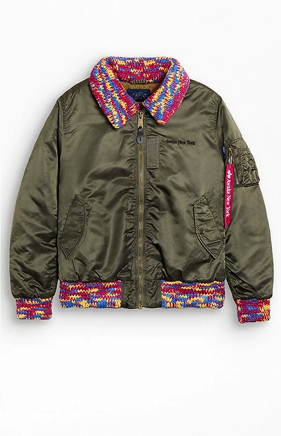 Awake NY MA-1 Knit Trimmed Washed Bomber Jacket