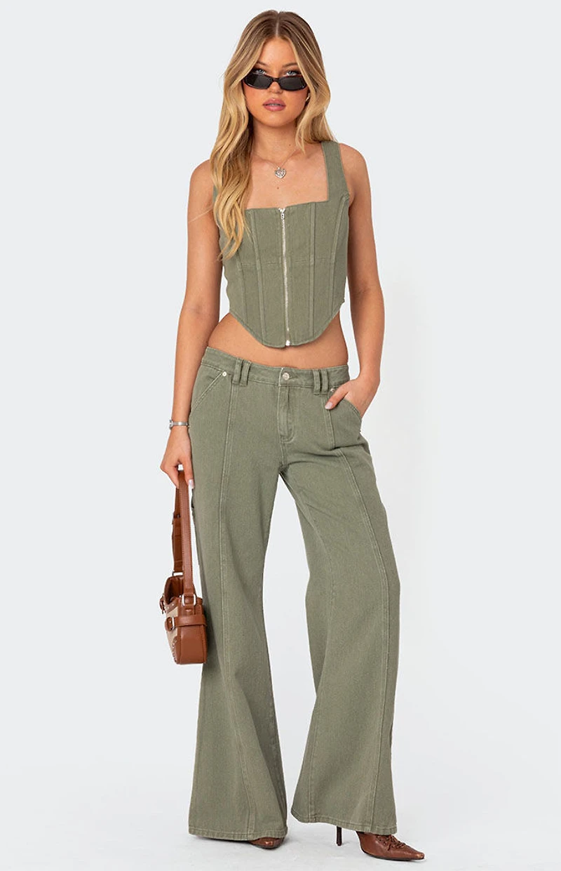 Edikted Lottie Washed Denim Zip Corset