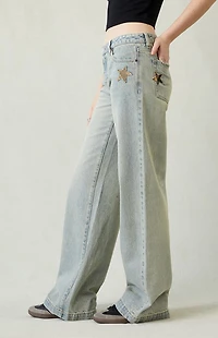Pacsun Casey Low Rise Baggy Jeans Camo Star Light Indigo