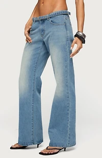 Edikted Belted Low Rise Straight Leg Jeans