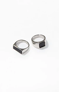 Pacsun 2 Pack Silver Black Gem Rings