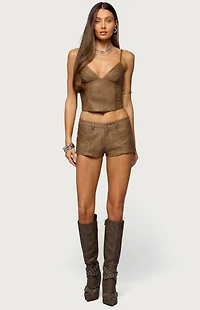Edikted Idara Faux Leather Micro Shorts
