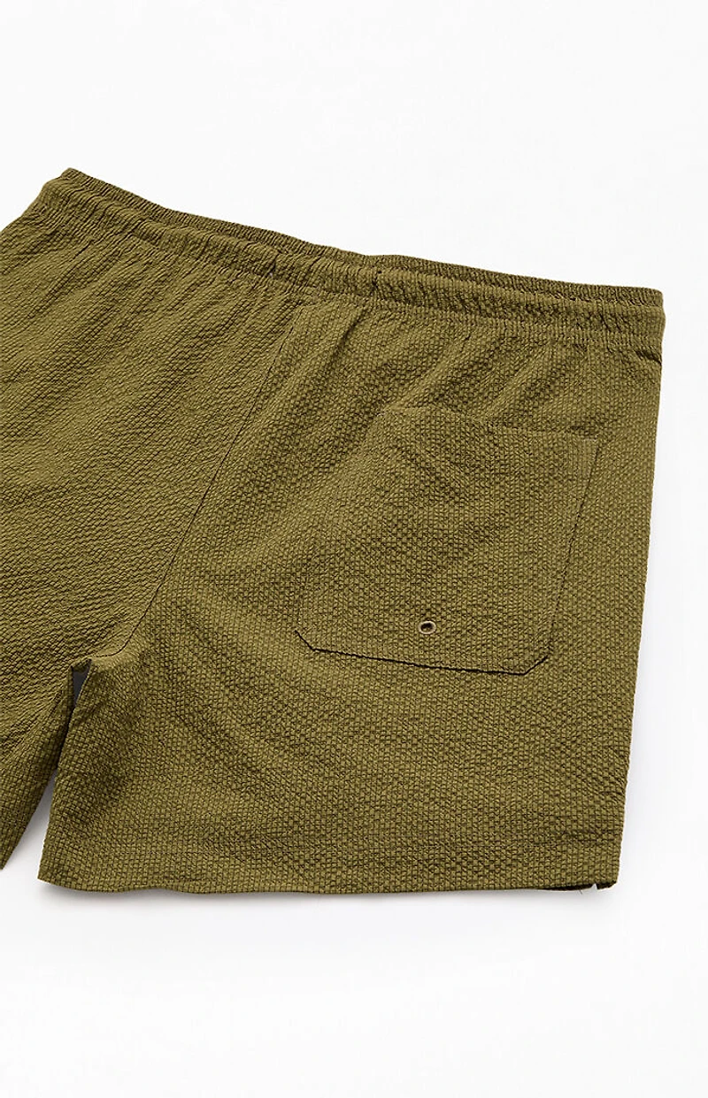 Pacsun Olive Seersucker 4.5" Swim Trunks