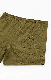 Pacsun Olive Seersucker 4.5" Swim Trunks