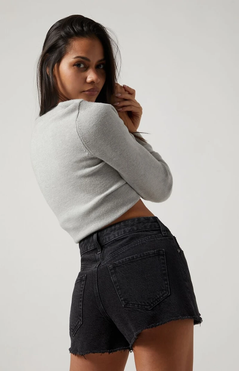 Pacsun Black Frayed Ripped High Waisted Denim Festival Shorts