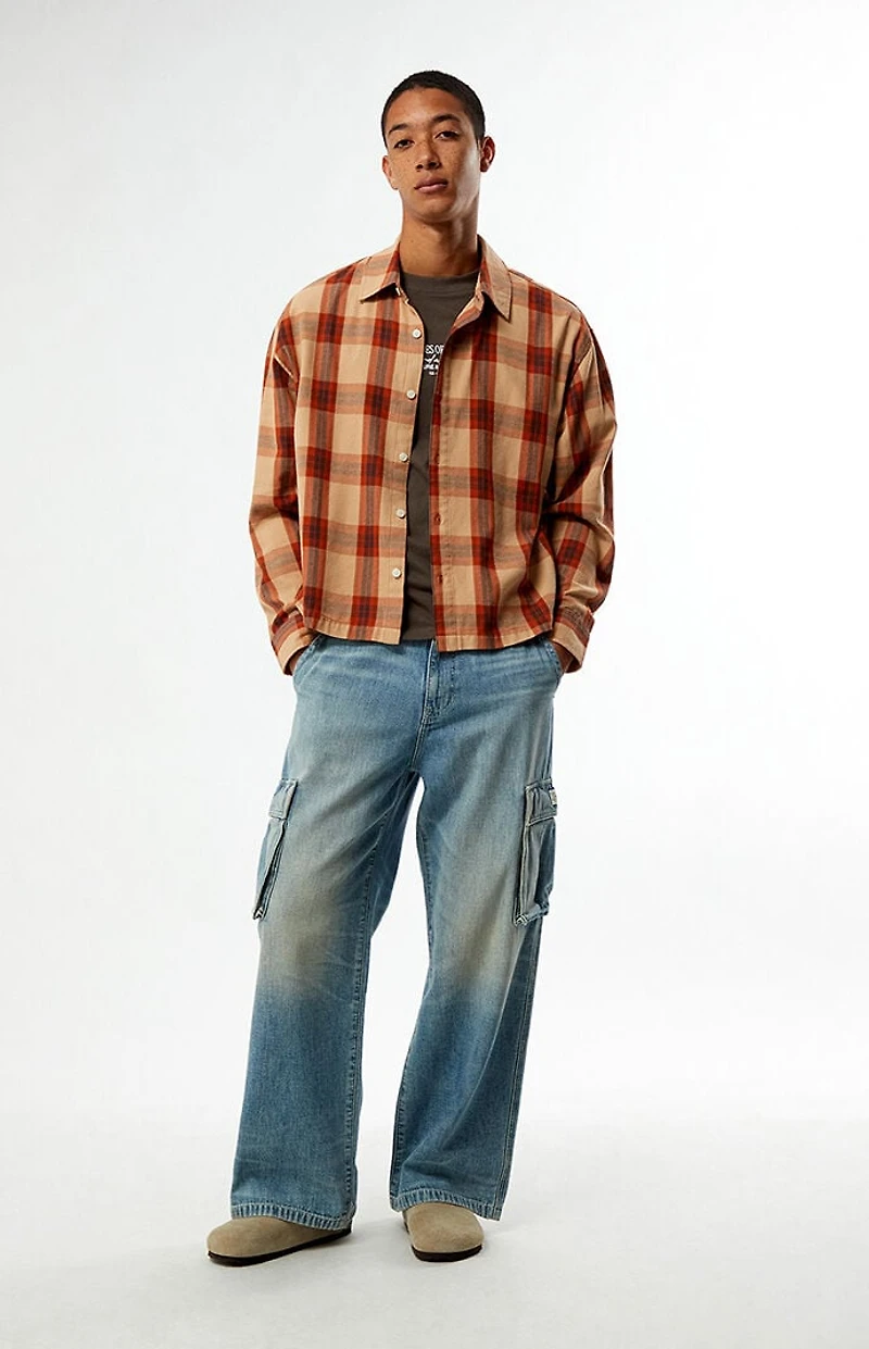 Pacsun Orange Long Sleeve Classic Flannel Shirt