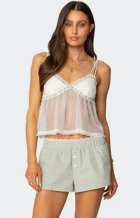 Edikted Sheer Lacey Babydoll Tank Top