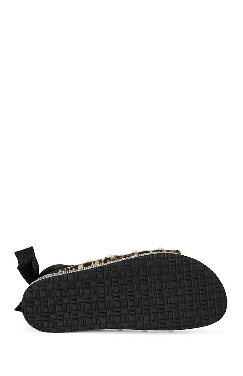AZALEA WANG Women's Mackley Leopard Tie Up Platform Sandals