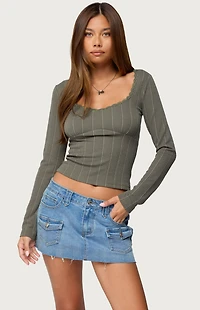 Edikted Beatrix Lacey Ribbed Top