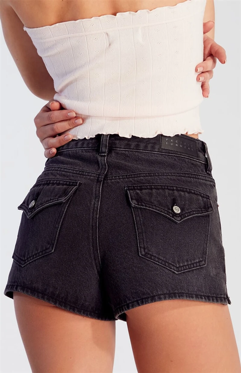 Pacsun Black Button Flap Denim Mom Shorts
