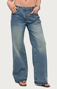 Edikted Moxlan Slanted Button Low Rise Baggy Jeans