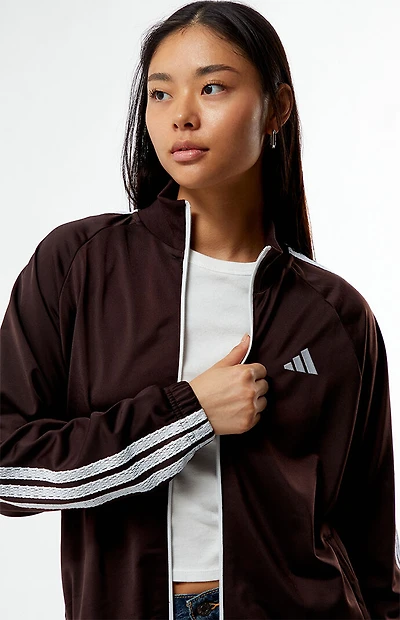adidas Brown Tricot 3 Stripes Track Jacket
