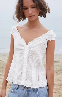 John Galt White Eyelet Elena Top