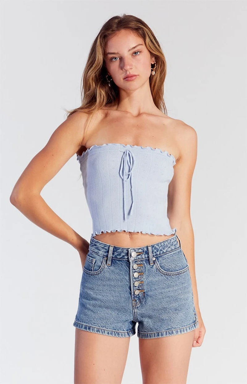 Pacsun Light Indigo Exposed Button High Waisted Denim Festival Shorts