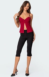 Edikted Crimson Lacey Split Front Top