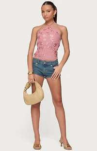 Edikted Embroidered Bead & Sequin Halter Top