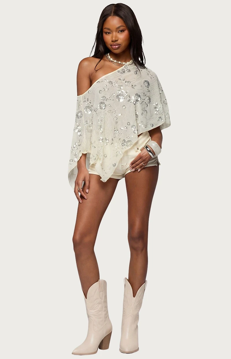 Edikted Triana Bead and Sequin Chiffon Poncho