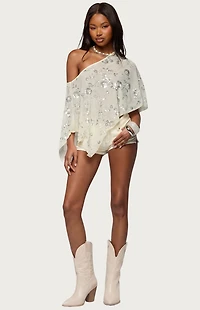Edikted Triana Bead and Sequin Chiffon Poncho