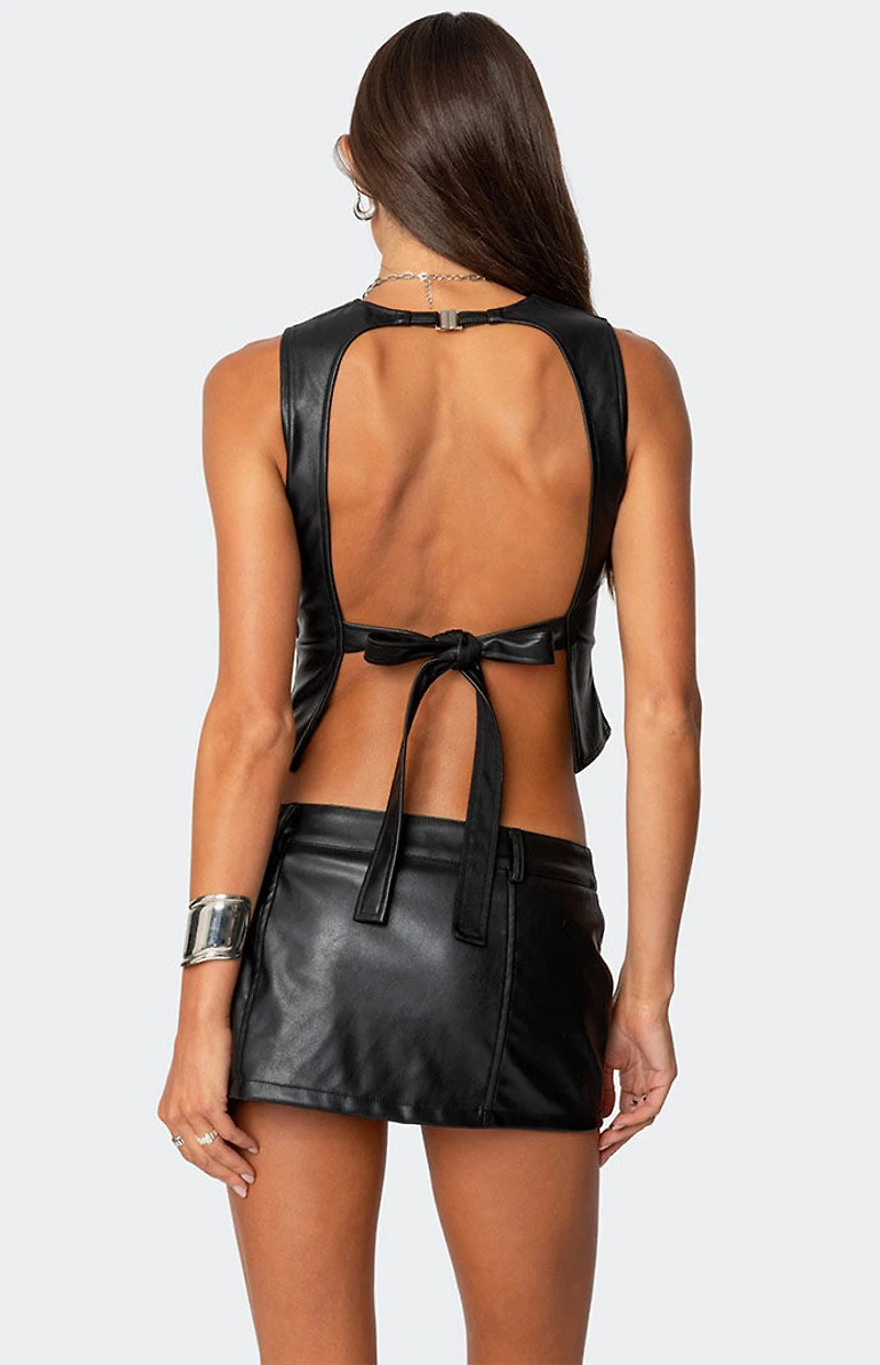 Edikted Frances Backless Faux Leather Top