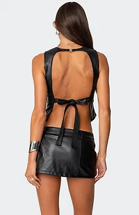 Edikted Frances Backless Faux Leather Top