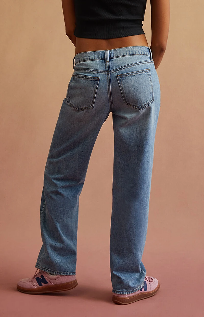 RARE DNM EDIT Light Blue Rhinestone Chain Low Rise Straight Leg Jeans