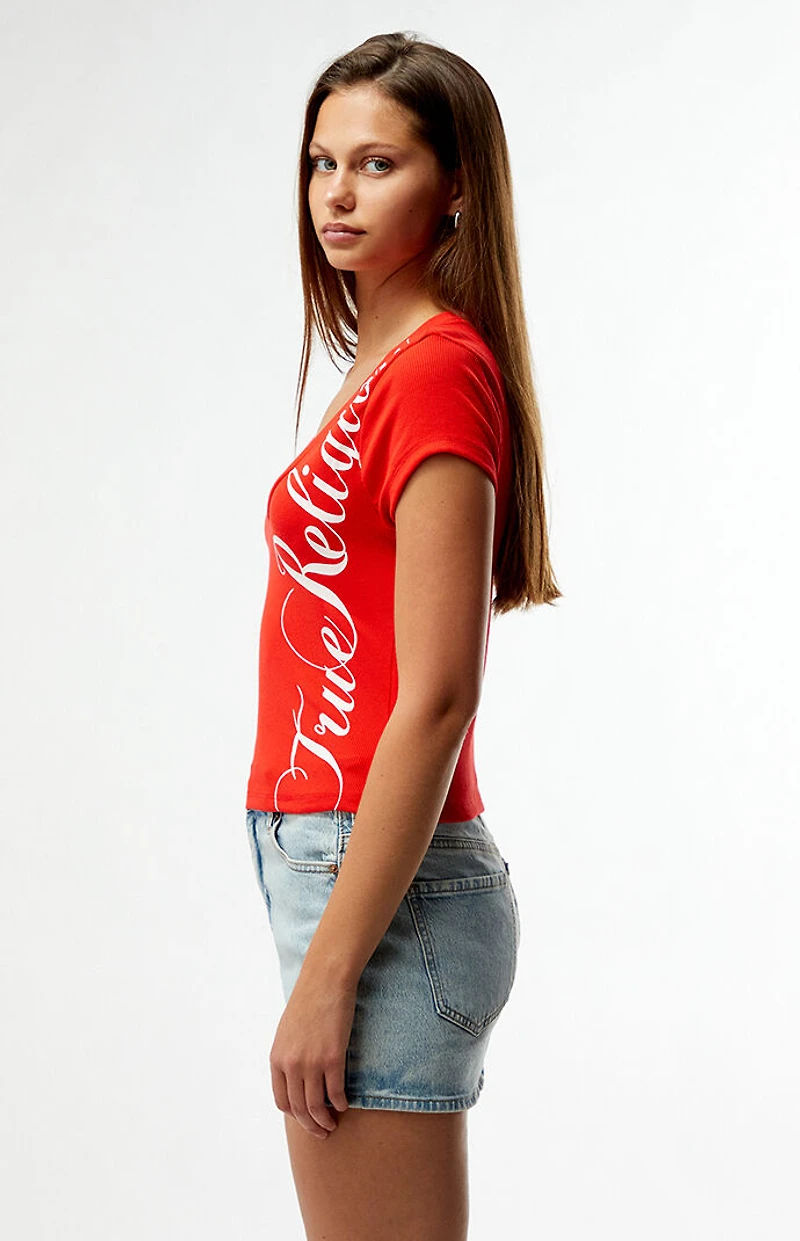 True Religion Ribbed Cap Sleeve V-Neck T-Shirt