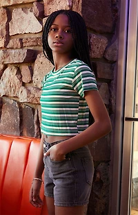 Pacsun Kids Green Striped Ribbed Skimmer T-Shirt