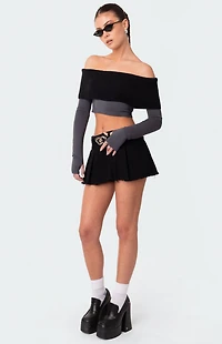 Edikted Washed Denim Pleated Micro Skort