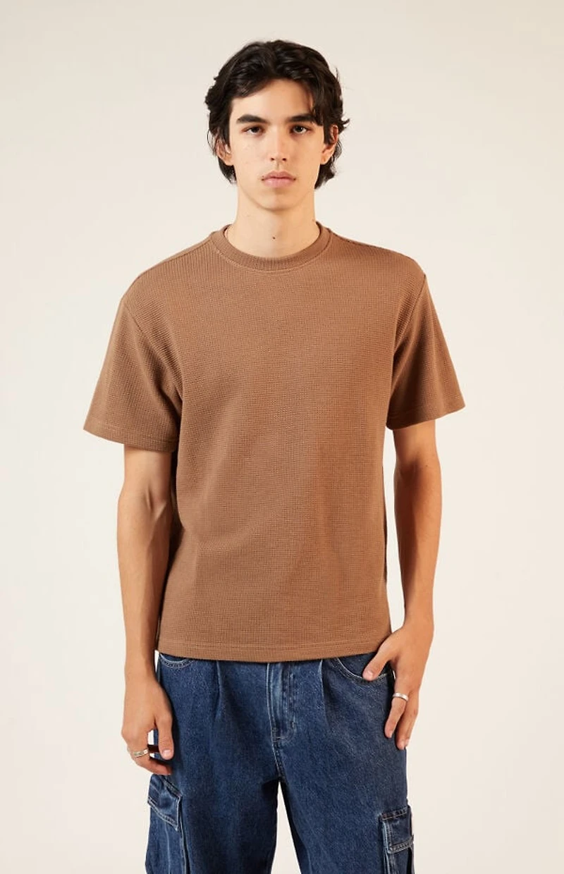 Pacsun Brown Solid Waffle Knit T-Shirt