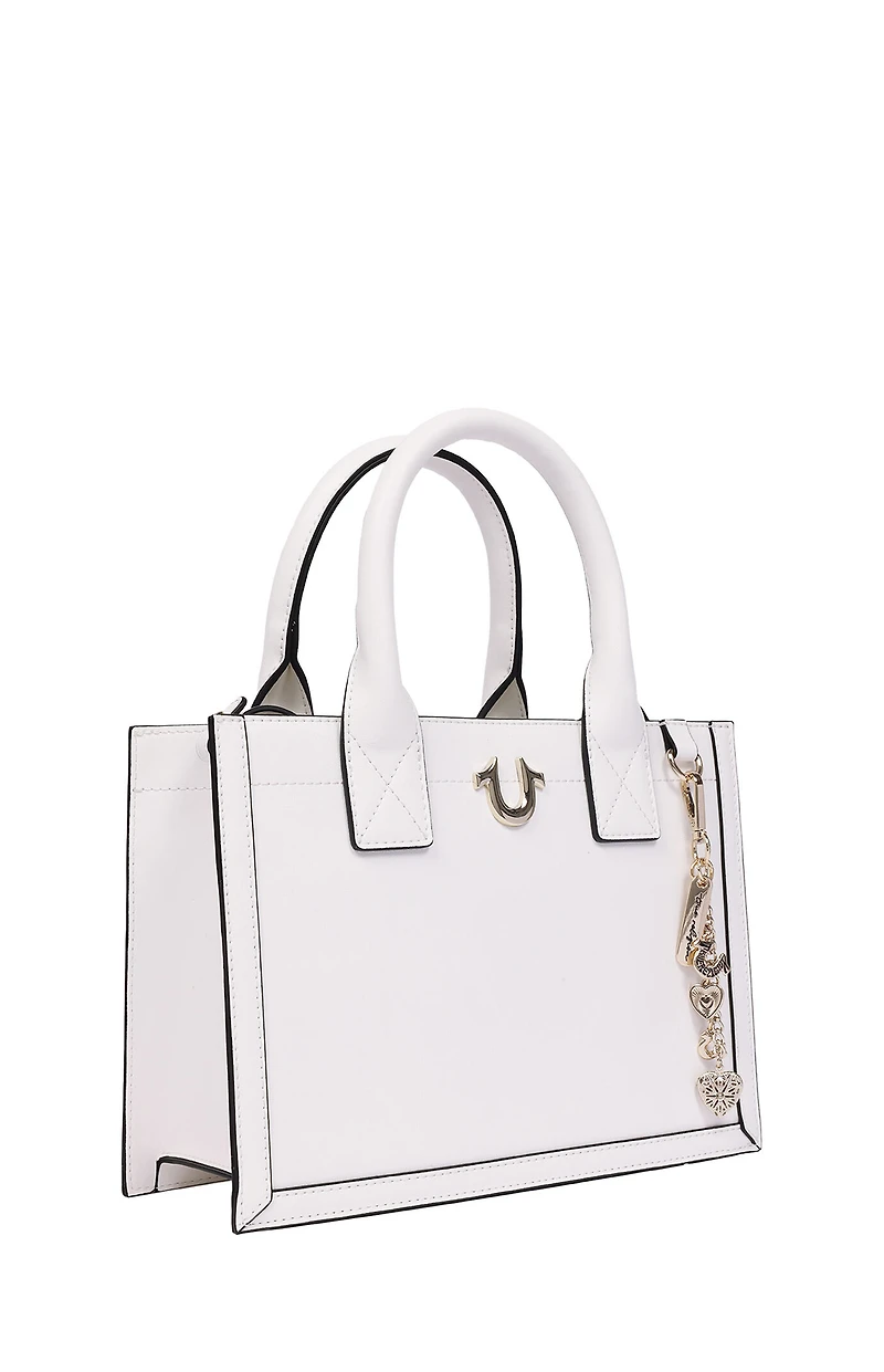 True Religion White Modern Edge Charm Tote Bag