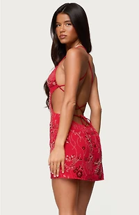 Edikted Annalee Backless Beaded Chiffon Mini Dress