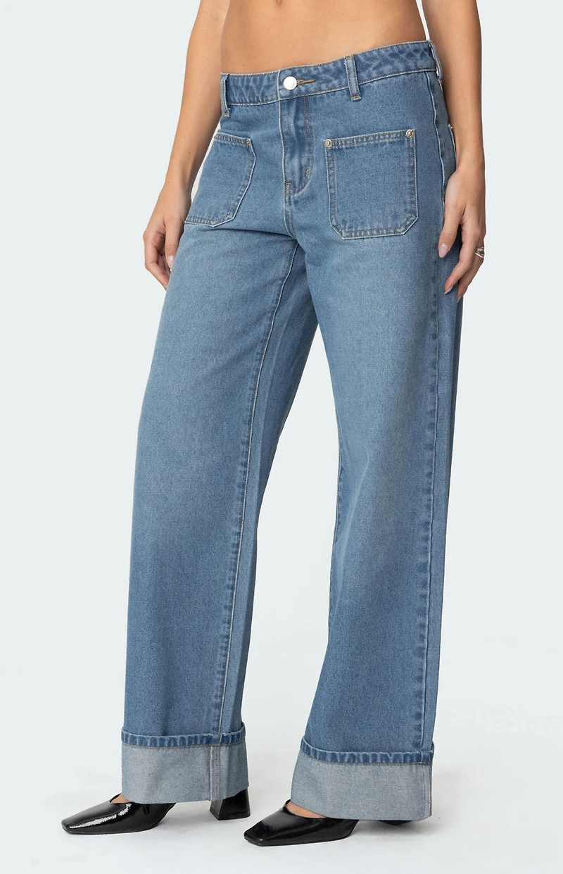 Edikted Madi Cuffed Low Rise Jeans