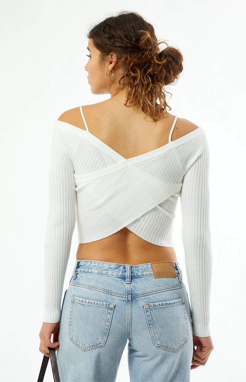 LA Hearts Off-The-Shoulder Wrap Long Sleeve Sweater