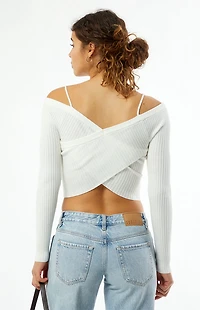 LA Hearts Off-The-Shoulder Wrap Long Sleeve Sweater