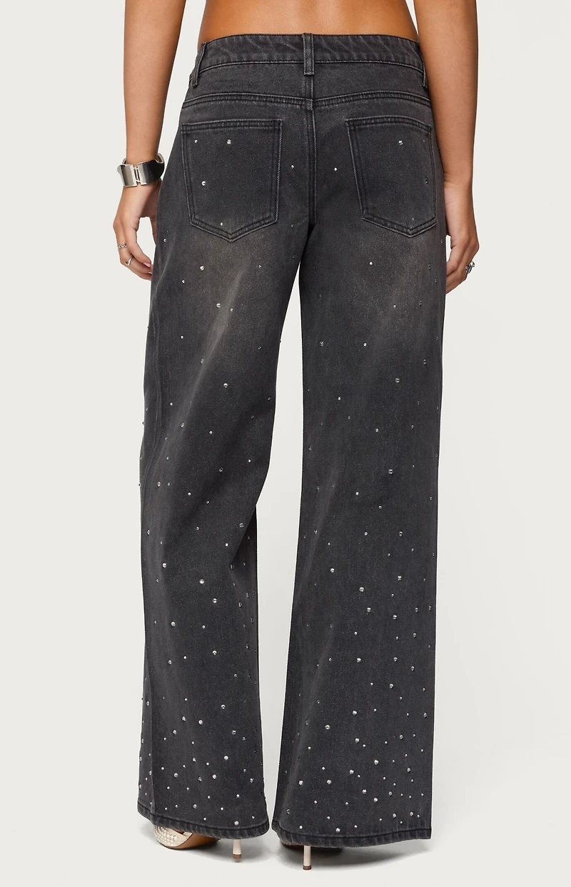 Edikted Rhinestone Low Rise Washed Jeans