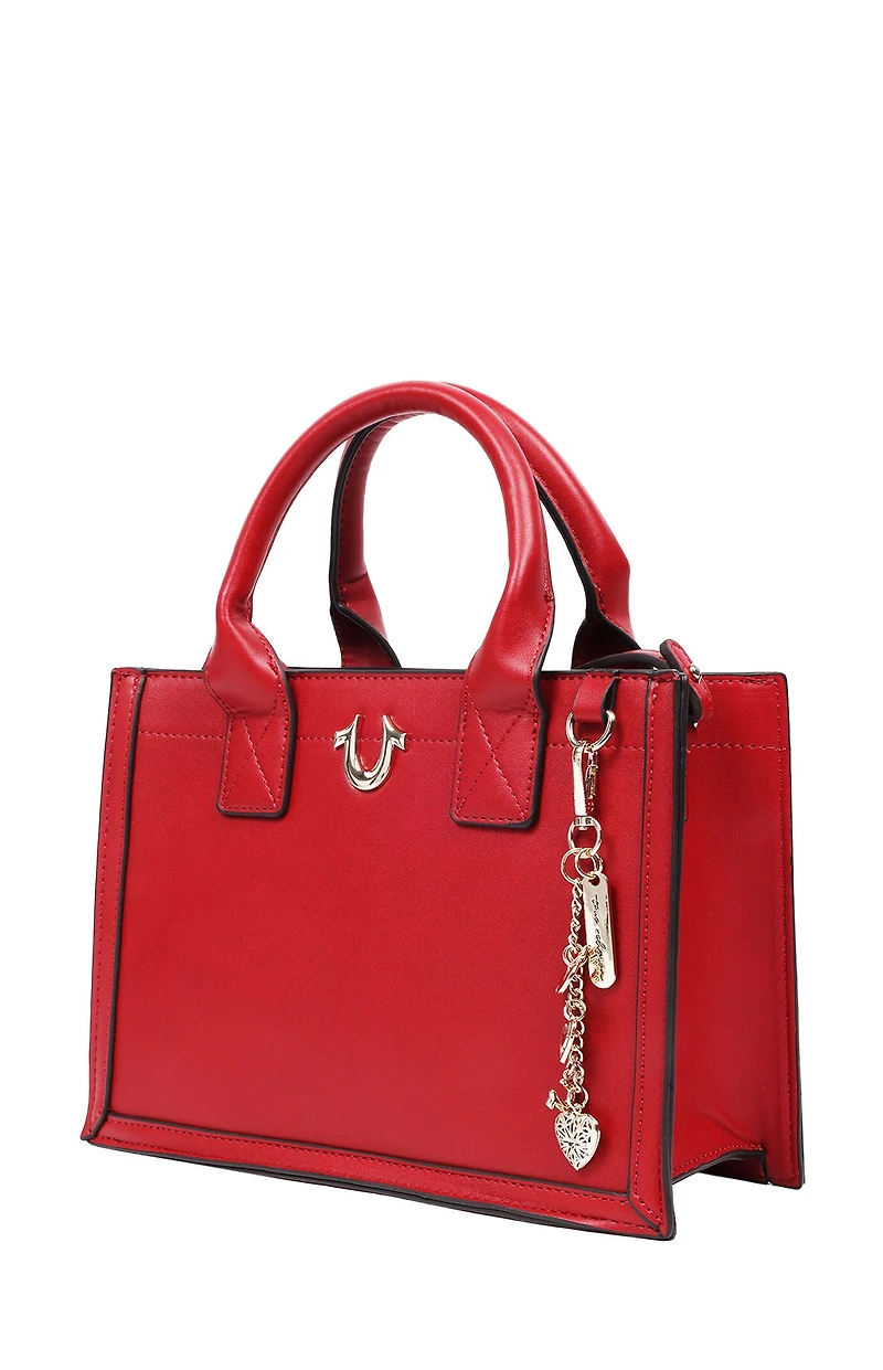 True Religion Red Modern Edge Charm Tote Bag