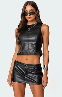 Edikted Frances Backless Faux Leather Top