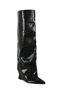 AZALEA WANG Women's Kenya Black Wedge Boots