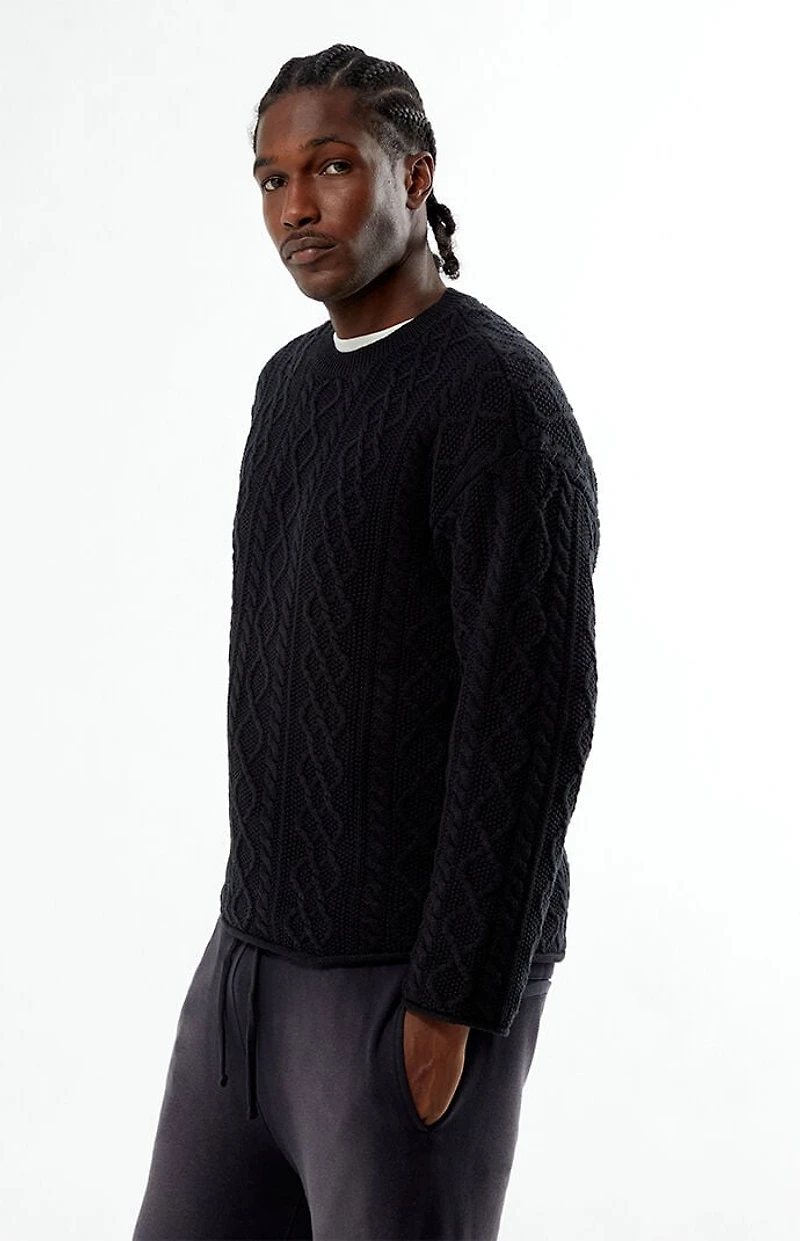 Pacsun Black Nuwave Cable Knit Crew Neck Sweater