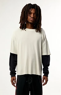 Pacsun Cream Waffle Knit 2Fer Layered Long Sleeve T-Shirt
