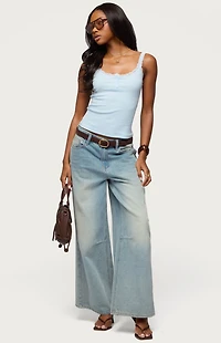 Edikted Contrast Stitched Lacey Henley Top