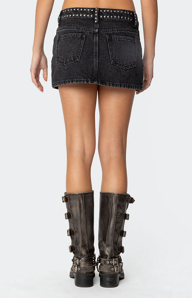 Edikted Mia Studded Denim Mini Skirt